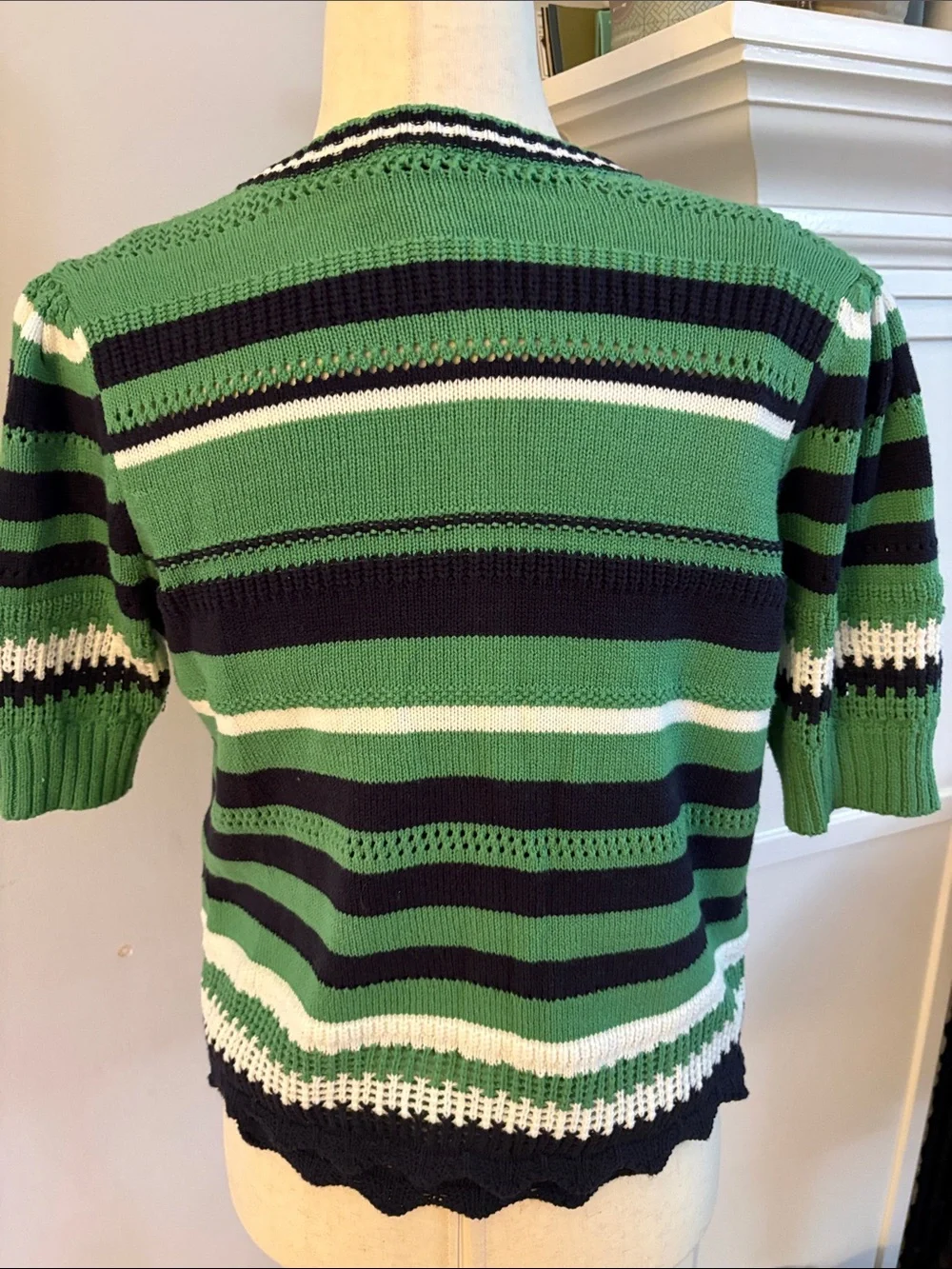Striped Green and Black Knit Cardigan Set - Women Sweater